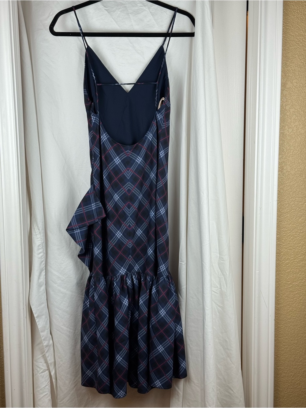C/MEO Collective (Cameo & Partners) Plaid Asymmetrical Ruffle Midi Dress Tartan